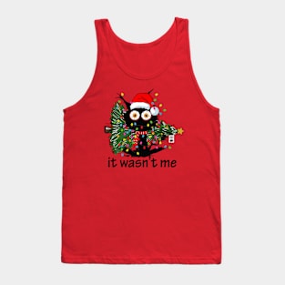 It Wasn't Me - Funny Black Cat and Christmas Tree Tank Top